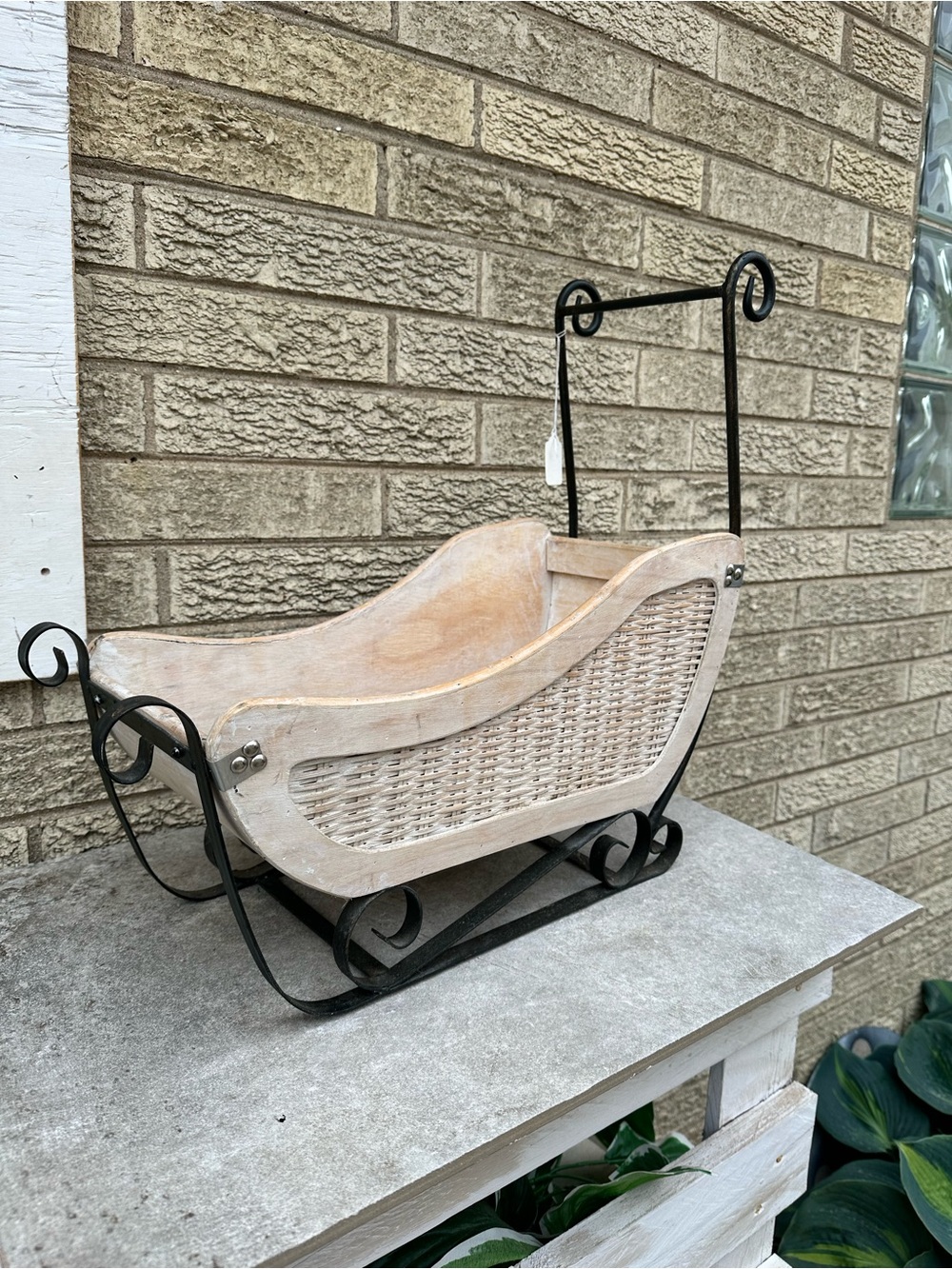 Vintage Wood and Wrought Iron Sleigh | Old-Fashioned Decorative Christmas Sled